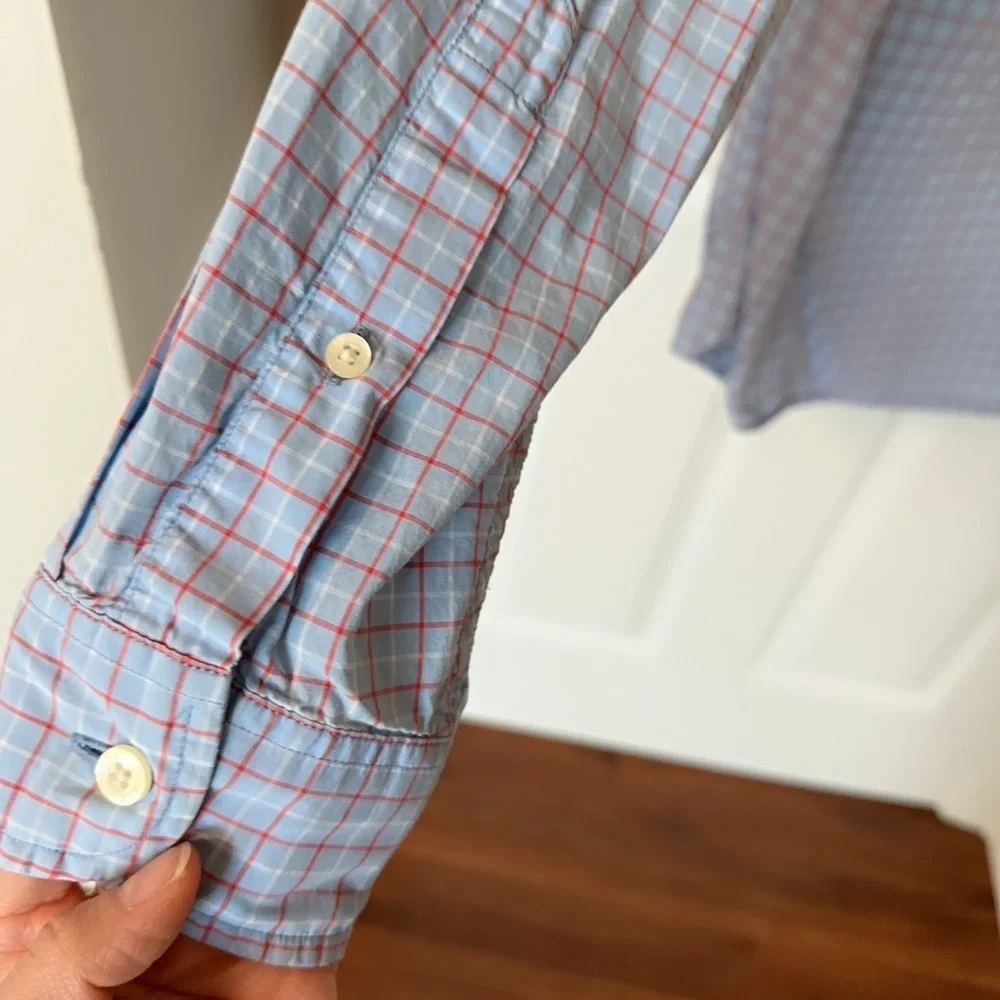 J. Crew Blue and Red Casual Button Down Shirt